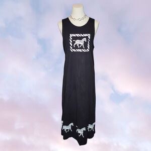 Vtg 90s Y2k TY Original Black White Zebra Cotton Maxi Side Slit Tank Dress M
